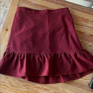 Jcrew Burgundy Ruffle Hem Skirt